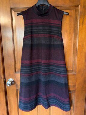 AGB Burgundy & Gray Striped Mock Neck Shift Dress - Size L